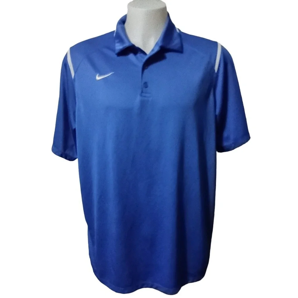 Nike Polo Shirt Mens Blue Norm Core Athleisure Logo Short Sleeve Top Relaxed Fit